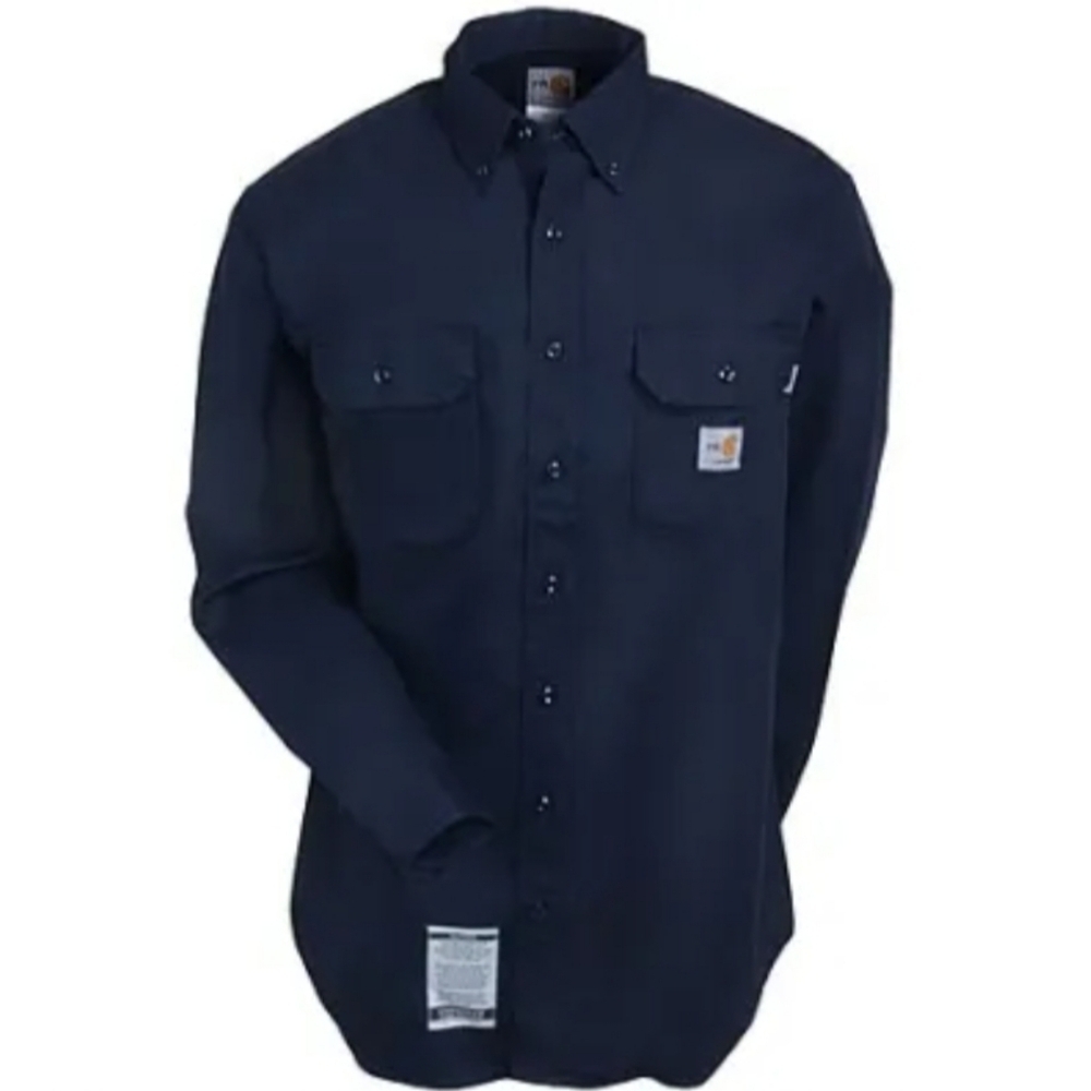 Carhartt Flame Resistant Blue Button Up Long Sleeve Men's Shirt Size 2XL Regular
